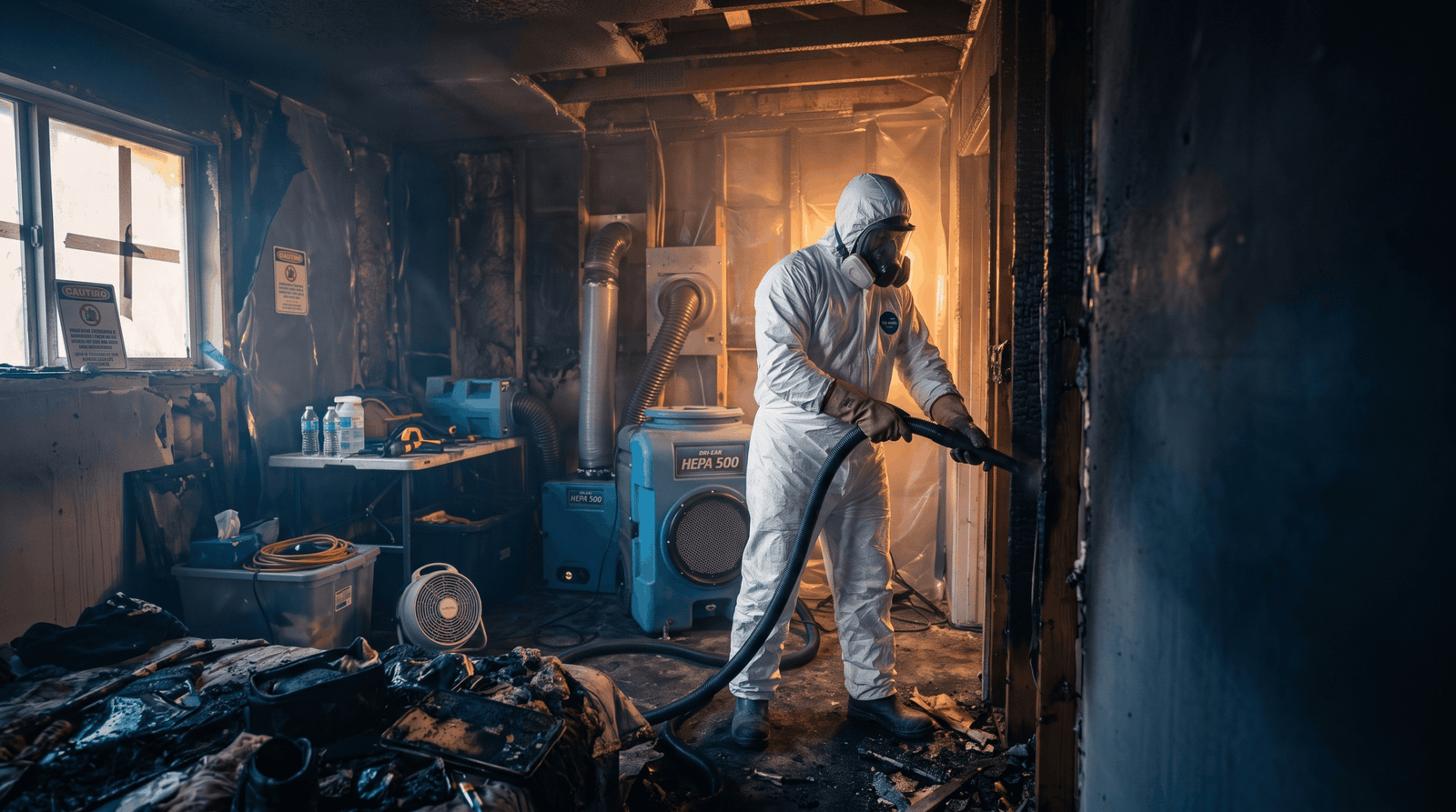 Dallas fire damage restoration crew performing emergency board-up after a house fire in Dallas TX